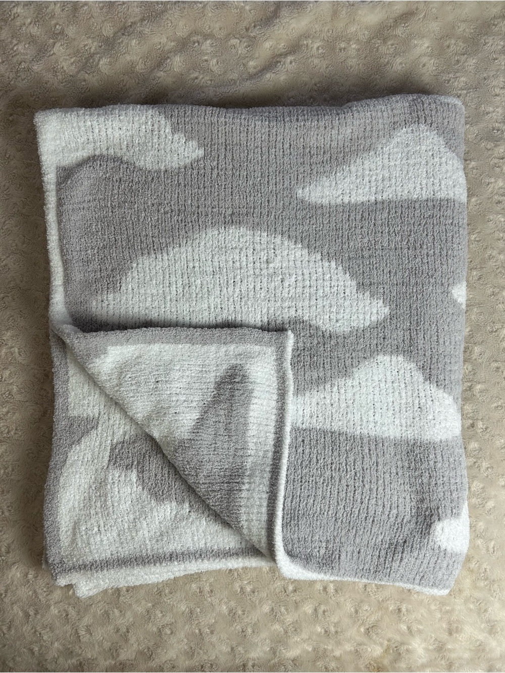 Tadpoles Gray White Clouds Baby Blanket Chenille Soft Sweater Knit Reversible